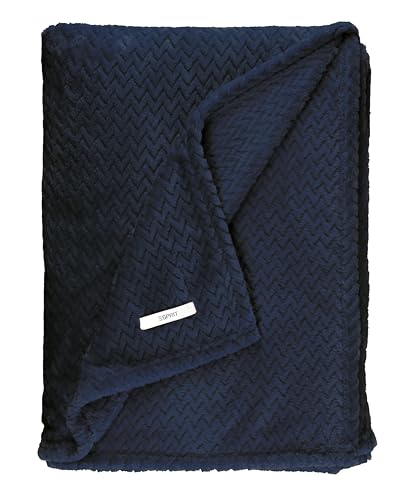Esprit Premium Kuscheldecke 150x200cm - Oeko-TEX Wohndecke Flauschig - Große Tagesdecke Microfaser - Weiche Sofadecke Fleecedecke - Decke XXL Navy von Esprit Home