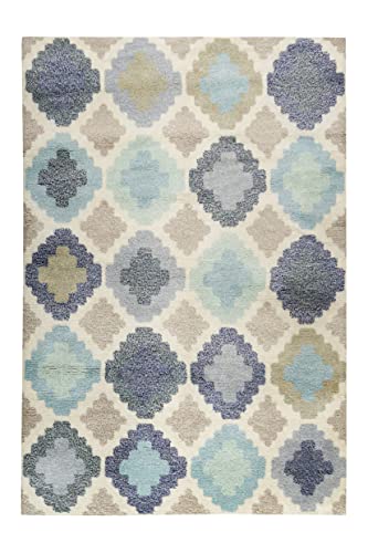 Esprit home I Handweb Kurzflor Teppich/Läufer aus Wolle für Wohnzimmer, Flur, Schlafzimmer I Nilas Haute Kelim ESP-6011-04 | Blau Türkis Taupe Beige | (80 x 150 cm) von ESPRIT