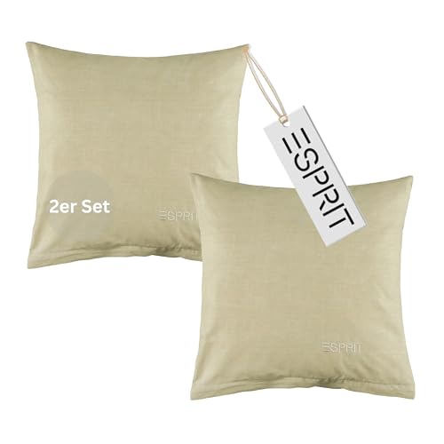 Esprit Home 2er Set Premium Kopfkissenbezug 40x40 Baumwolle - Beige - 2teilig - Kopfkissenbezüge mit Esprit-Logo gestickt - Doubleface - farblich passend zur Bettwäsche mit Reißverschluss von Esprit Home