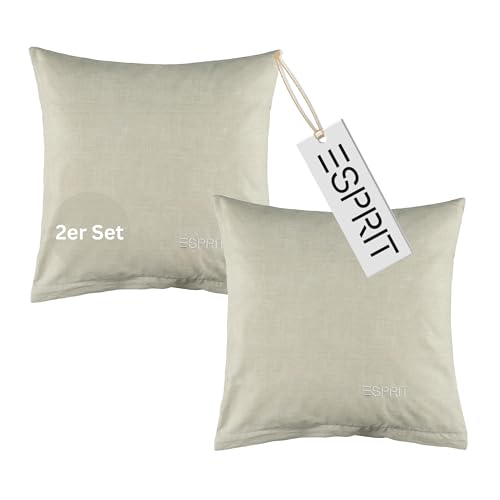 Esprit Home 2er Set Premium Kopfkissenbezug 40x40 Baumwolle - Grau - 2teilig - Kopfkissenbezüge mit Esprit-Logo gestickt - Doubleface - farblich passend zur Bettwäsche mit Reißverschluss von Esprit Home