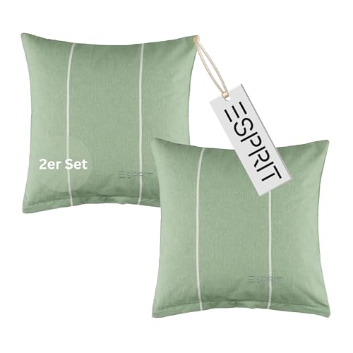 Esprit Home 2er Set Premium Kopfkissenbezug 40x40 Baumwolle - Grün - 2teilig - Kopfkissenbezüge mit Esprit-Logo gestickt - Doubleface - farblich passend zur Bettwäsche mit Reißverschluss von Esprit Home