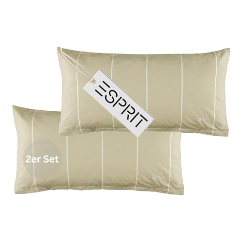Esprit Home 2er Set Premium Kopfkissenbezug 40x80 Baumwolle - Beige - 2teilig - Kopfkissenbezüge mit Esprit-Logo gestickt - Doubleface - farblich passend zur Bettwäsche mit Reißverschluss von Esprit Home
