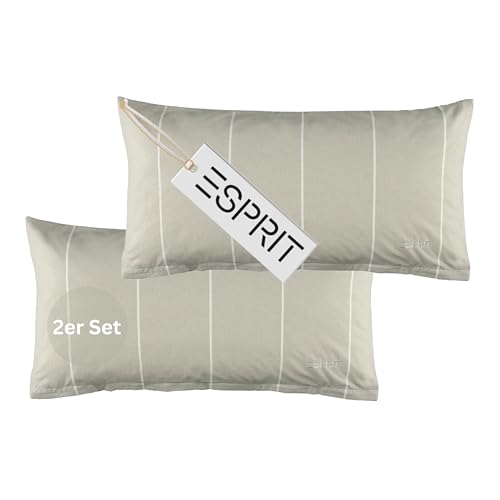 Esprit Home 2er Set Premium Kopfkissenbezug 40x80 Baumwolle - Grau - 2teilig - Kopfkissenbezüge mit Esprit-Logo gestickt - Doubleface - farblich passend zur Bettwäsche mit Reißverschluss von Esprit Home