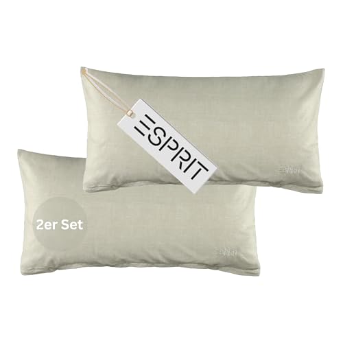 Esprit Home 2er Set Premium Kopfkissenbezug 40x80 Baumwolle - Grau - 2teilig - Kopfkissenbezüge mit Esprit-Logo gestickt - Doubleface - farblich passend zur Bettwäsche mit Reißverschluss von Esprit Home