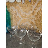 1/2 Kristall Dessert Champagner Coupes Frankreich 1950 Vintage/Geschirr Retro Shabby Dekor 5 Gemeißelte Made in France von EspritdAntanVintage