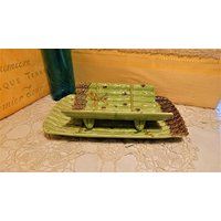 Spargel-Barbotine-Gerichte Frankreich Fayence 40Er Jahre/Geschirr Vintage-Dekoration Doppelte Rechteckige Spargelschale Aus Barbotine von EspritdAntanVintage