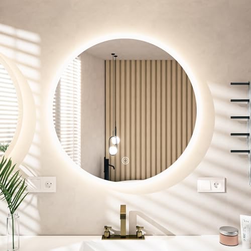 Essbhach Badspiegel Rund mit Beleuchtung, Badezimmerspiegel Antibeschlag, 6000 K Weißes Licht Led Badezimmer Spiegel mit Touch Schalter, Spiegel Bad mit Licht, 60 cm Essbhach Badspiegel Rund mit Beleuchtung, Badezimmerspiegel Antibeschlag, 6000 K Weißes Licht Led Badezimmer Spiegel mit Touch Schalter, Spiegel Bad mit Licht, 60 cm von Essbhach