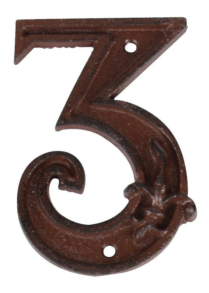 esschert design Hausnummer, Hausnummer 3 Gusseisen Nummer mit Lilienmuster 8 x 12 cm von esschert design