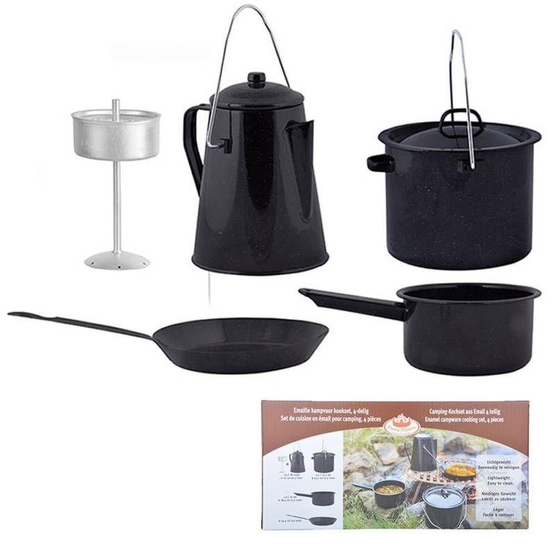 esschert design Kochtopf, (Set, 4-tlg), Outdoor Kochset aus Metall, Bratpfanne und Kaffeekanne für 8 Tassen von esschert design