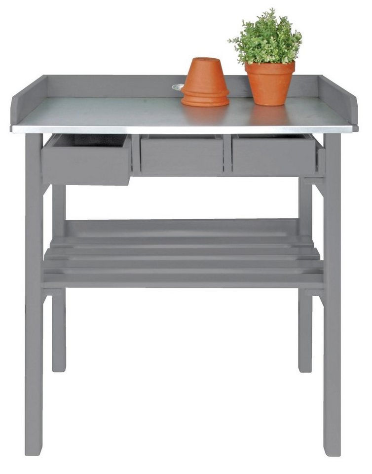 esschert design Pflanztisch, Pflanztisch mit Ablage und 3 Fächern 79x38x82cm Gärtner Arbeitstisch von esschert design