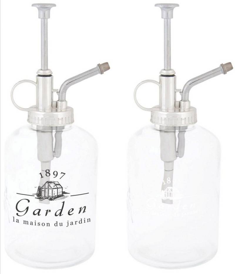 esschert design Sprühflasche, (Set, 3-tlg), Zerstäuber mit Motiv "Garden", aus Glas, Maße: 9.4 x 7.7 x 20 cm von esschert design