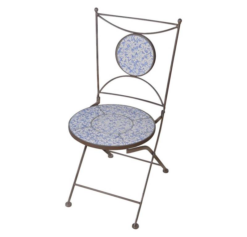 Esschert Design BV Stuhl Esschert Design Aged Ceramic Stuhl, weiß/blau, 42x54.2x88.5 cm, AC90 von Esschert Design BV