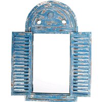 2 Stück Esschert Design Wandspiegel, Garderobenspiegel im Louvre Stil, verwittertes blau mit Fensterläden, ca. 39 cm x 55 cm von Esschert Design