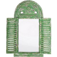 2 Stück Esschert Design Wandspiegel Rundfenster, Garderobenspiegel im Louvre Stil, verwittertes grün mit Fensterläden, ca. 39 cm x 55 cm von Esschert Design