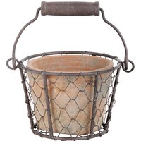 5 Stück Esschert Design Blumentopf, Übertopf in Aged Terracotta im Henkelkorb, ca. 15 cm x 13 cm x 9,5 cm von Esschert Design