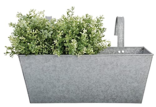 Esschert Design 2 Stück Balkonkasten aus verzinktem Metall, 40 x 15 x 15 cm, 7500 ml, Antikzink-Blumenkasten mit Einhängehaken, geschlossener Boden von Esschert Design