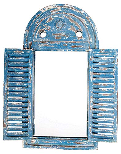 Esschert Design 2 Stück Wandspiegel, Garderobenspiegel im Louvre Stil, verwittertes blau mit Fensterläden, ca. 39 cm x 55 cm Esschert Design 2 Stück Wandspiegel, Garderobenspiegel im Louvre Stil, verwittertes blau mit Fensterläden, ca. 39 cm x 55 cm von Esschert Design