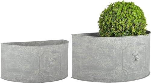 Esschert Design AM Löwe Blumentopf 2er Set, halbrund, 42,2 x 22 x 20/49,2 x 26 x 23,8 cm, aus Aged Metall, antikes Design, grau von Esschert Design