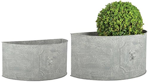 Esschert Design AM Löwe Blumentopf 2er Set, halbrund, 42,2 x 22 x 20/49,2 x 26 x 23,8 cm, aus Aged Metall, antikes Design, grau von Esschert Design