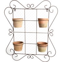 Esschert Design AT Wandrahmen mit 4 Töpfen, 59,5 x 12,3 x H71,3 cm, Terracotta, mit Montagelochung, Gartendekoration, Blumentöpfe, Blumenschalen von Esschert Design