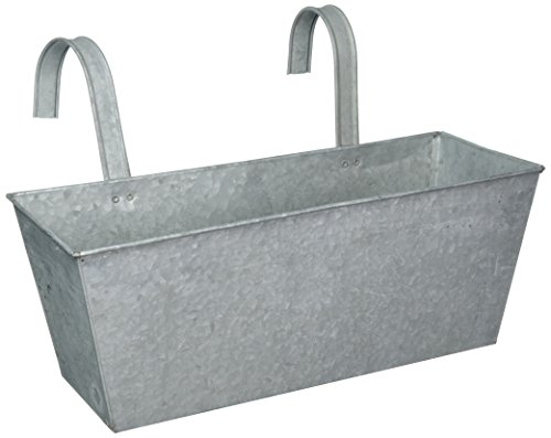 Esschert Design Balkonkasten aus verzinktem Metall, 40 x 15 x 15 cm, 7500 ml, Antikzink-Blumenkasten mit Einhängehaken, geschlossener Boden von Esschert Design