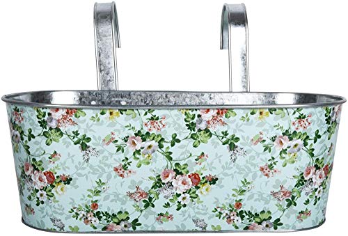 Esschert Design Balkonkasten mit Rosendruck, mit 2 Haken 39,3 x 28,9 x 26,2 cm, ca. 10 cm lang, verzinkter Stahl, innen hochglänzend von Esschert Design