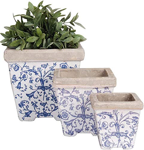 Esschert Design Blau-Weiß 3er Set eckig Umtopf Blumentopf Topf Übertopf von Esschert Design