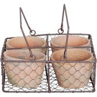 Esschert Design Blumentöpfe, Übertöpfe 4er-Set in Aged Terracotta im Korb, ca. 24 cm x 24 cm x 10 cm von Esschert Design