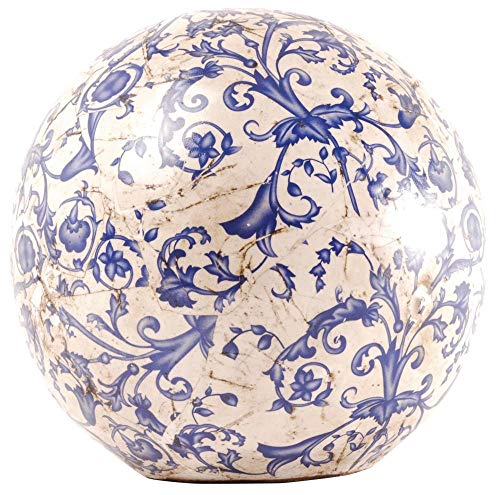 Esschert Design Dekokugel, Gartenkugel aus Keramik in blau-weiß, Größe L, Ø ca. 18 cm von Esschert Design