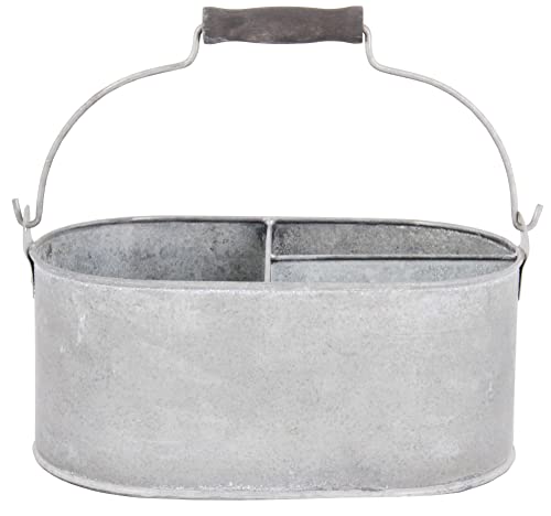 Esschert Design Eimer, Kübel mit 3 Kammern in grau aus verzinktem Metall, Größe S, ca. 29 cm x 20 cm x 14 cm von Esschert Design