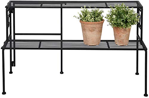 Esschert Design Etagere 2 Ebenen, aus Eisen, faltbar 78,9 x 34,5 x 47,3 cm, fünf Standfüße, stabiler Stand, ideal für Blumentöpfe, Pflanzkästen von Esschert Design