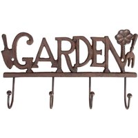 Esschert Design Garderobenleiste, Hakenleiste Motiv Garden mit 4 Haken aus Gusseisen, ca. 30 cm x 5,5 cm x 18 cm von Esschert Design