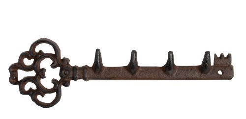Esschert Design Garderobenleiste, Hakenleiste Motiv Schlüssel mit 4 Haken aus Gusseisen, ca. 29 cm x 2,5 cm x 9,4 cm von Esschert Design