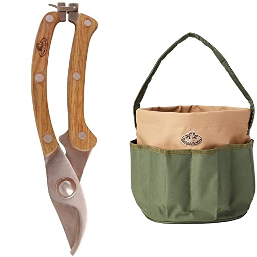 Esschert Design Gartenschere 5,5 x 2 x 20,3 cm, GT13 & Gartengerätetasche, Werkzeugtasche, rund mit Seitentasche, ca. 28 cm x 28 cm x 26 cm von Esschert Design