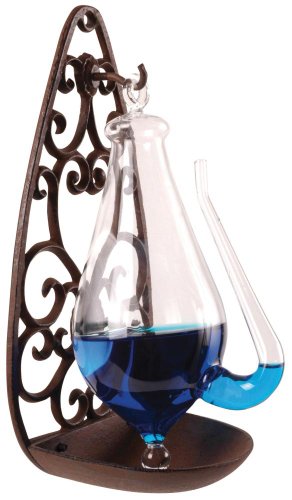 Esschert Design Glasbarometer, Wetteranzeiger mit Gusseisenhalterung, Wandhalterung und blauer Flüssigkeit, ca. 14 cm x 12 cm x 28 cm von Esschert Design