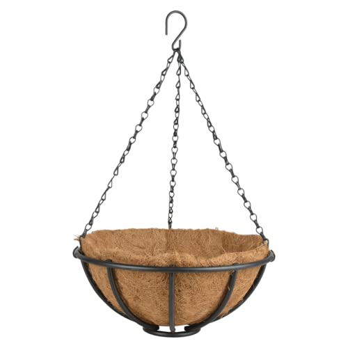 Esschert Design Hanging Basket mit Metallgestell, Ø 30 cm, mit Kokoseinlage, Höhe 13 cm, mit Aufhängekette von Esschert Design