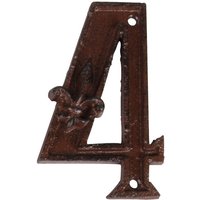 Esschert Design Hausnummer 4, mit Lilien Muster aus Gusseisen in antikbraun, patiniert, ca. 8 cm x 12 cm von Esschert Design