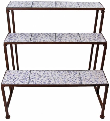 Esschert Design Pflanzentreppe, Blumenregal aus Gusseisen mit blau-weißer Keramikoberfläche, ca. 67 cm x 54 cm x 67 cm Esschert Design Pflanzentreppe, Blumenregal aus Gusseisen mit blau-weißer Keramikoberfläche, ca. 67 cm x 54 cm x 67 cm von Esschert Design