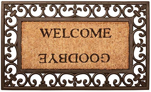 Esschert Design Schmutzfangmatte, Fußmatte mit Motiv „Welcome/Goodbye“ aus Gummi mit Kokoseinlage, rechteckig, ca. 76 cm x 45 cm von Esschert Design