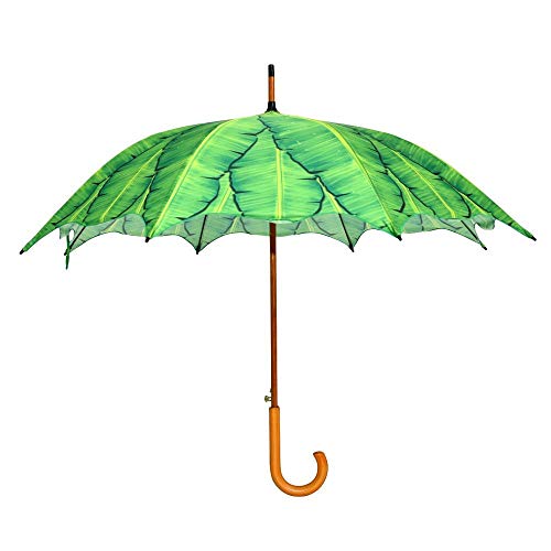 Esschert Design Regenschirm Bananenblätter aus, Ø 104 x 87,9 cm, hängende Bananenblätter Optik, Holz Optik Griff von Esschert Design