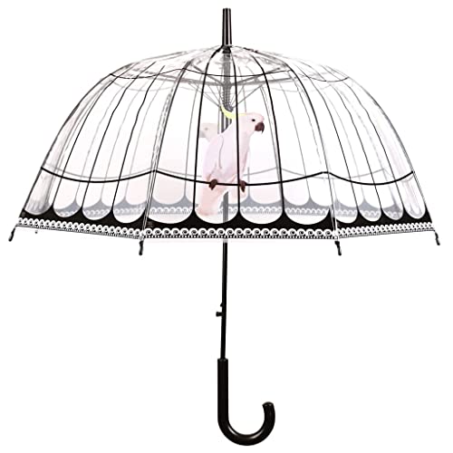 Esschert Design Regenschirm Vogelkäfig aus Polyester/Stahl, Ø 81 x 83 cm, Kunststoffgriff, transparente Schirmfläche im Vogelkäfig-Design, extra lang von Esschert Design
