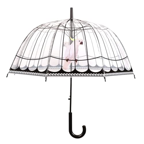 Esschert Design Regenschirm Vogelkäfig aus Polyester/Stahl, Ø 81 x 83 cm, Kunststoffgriff, transparente Schirmfläche im Vogelkäfig-Design, extra lang von Esschert Design