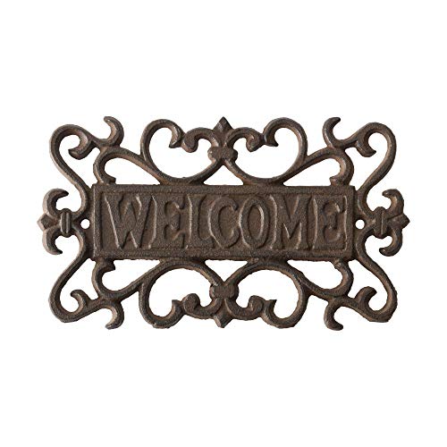 Esschert Design Schild Welcome aus Gusseisen, 21,6 x 0,9 x 12,7 cm, Willkommens Schild für Garten, Wandmontage von Esschert Design