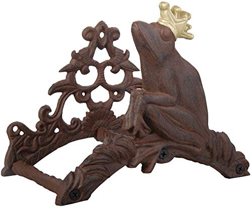 Esschert Design Schlauchhalter, Gartenschlauchhalter Motiv Frosch mit Krone, aus rötlichem Gusseisen für Wandmontage, ca. 26 x 16 x 20 cm von Esschert Design
