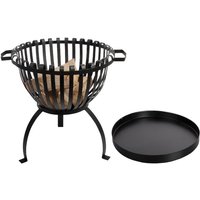 Esschert Design Set: Feuerkorb, Feuerstelle in Tulpenform aus Metall, ca. 61 cm x 50 cm x 55 cm, inklusive Bodenschutzplatte Ø 50 cm von Esschert Design