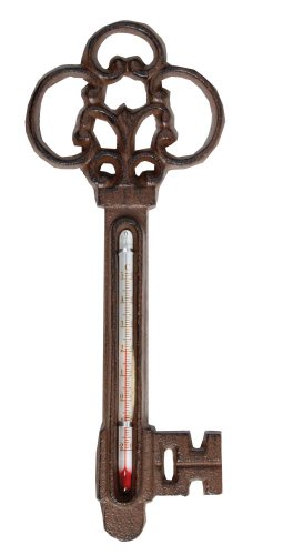 Esschert Design Thermometer, Temperaturmesser Motiv Schlüssel aus Gusseisen, ca. 8,7 cm x 22 cm von Esschert Design