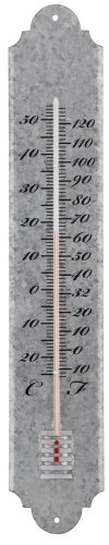 Esschert Design Thermometer, Temperaturmesser in grau aus verzinktem Metall, Größe L, Anzeige in Fahrenheit und Celsius, ca. 9 cm x 50 cm von Esschert Design