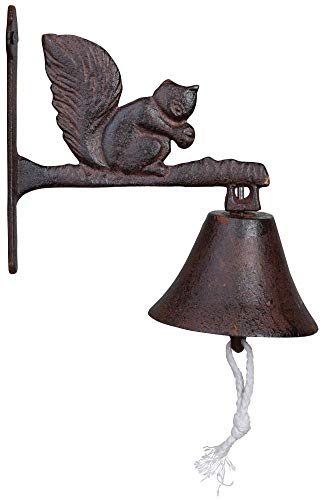 Esschert Design Türglocke mit Klöppel, Türklingel mit Motiv Eichhörnchen aus rötlichem Gusseisen, ca. 21 cm x 11 cm x 21 cm von Esschert Design