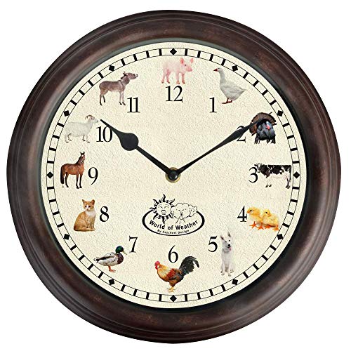 Esschert Design Uhr mit Bauernhoftiergeräuschen Ø 30 cm, Wanduhr mit Sounds, Kunststoff von Esschert Design