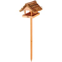 Esschert Design Vogelhaus, Vogelfutterhaus mit Strohdach und Stab, aus Holz, stehend, ca. 27 cm x 29 cm x 113 cm Esschert Design Vogelhaus, Vogelfutterhaus mit Strohdach und Stab, aus Holz, stehend, ca. 27 cm x 29 cm x 113 cm von Esschert Design